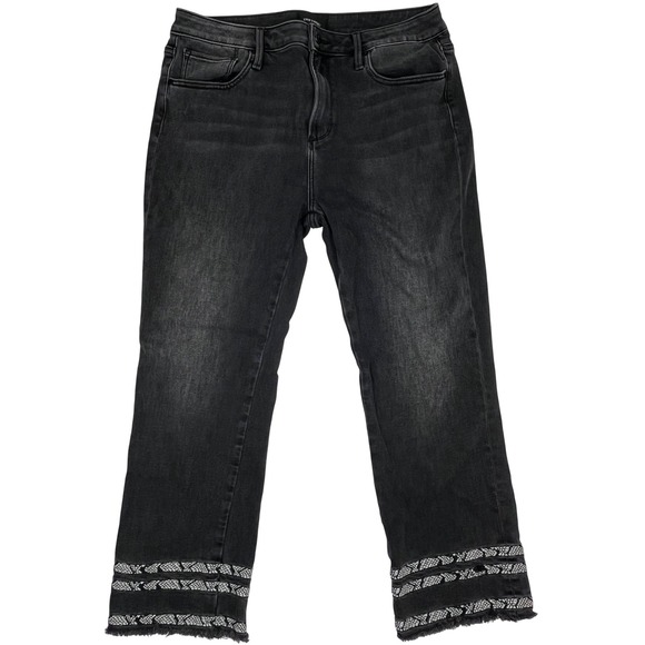 DRIFTWOOD Denim - Driftwood Colette Black Raw Frayed Hem Jeans Tag 32x26 Faded Animal Print Trim